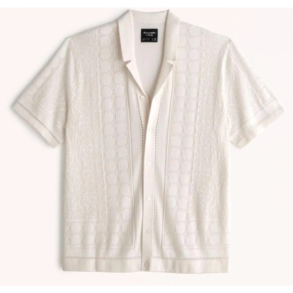 Abercrombie & Fitch Textural Button Front Sweater Polo Off White Size Small